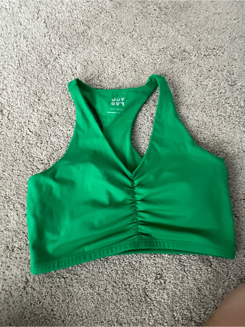 Green Ruched Front Racerback Sports Bra